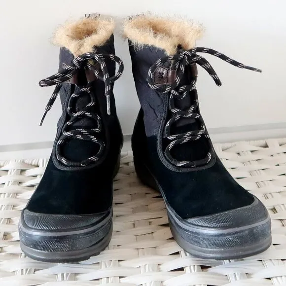 Clarks Suede Leather Nylon Rubber Fur Waterproof Lace-up Winter Rain Boots 7.5