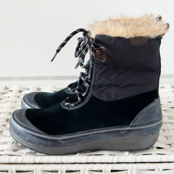 Clarks Suede Leather Nylon Rubber Fur Waterproof Lace-up Winter Rain Boots 7.5