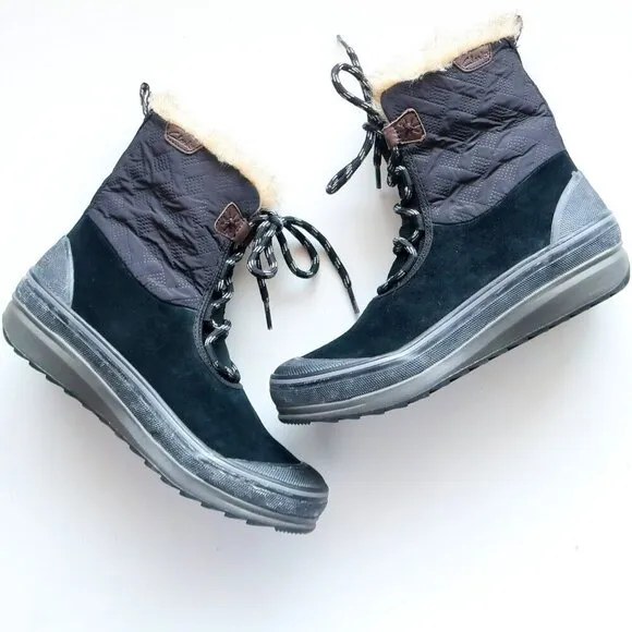 Clarks Suede Leather Nylon Rubber Fur Waterproof Lace-up Winter Rain Boots 7.5