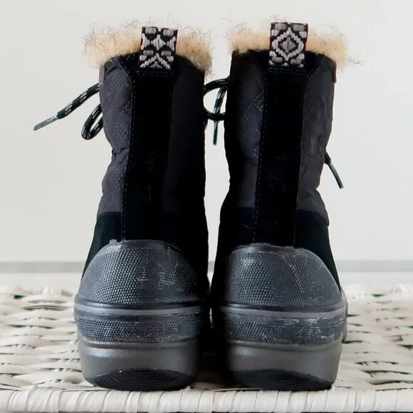 Clarks Suede Leather Nylon Rubber Fur Waterproof Lace-up Winter Rain Boots 7.5