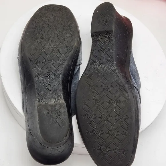 Clarks Suede Wedge Clogs  Womens Size 10 Mules Slip On Casual Shoes Indigo Blue
