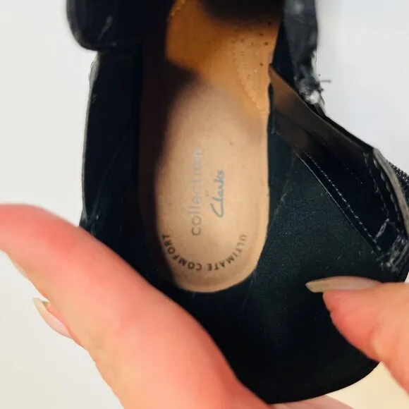Clarks Trish Chelsea Black leather Booties Ankle boots Women's Size 9
