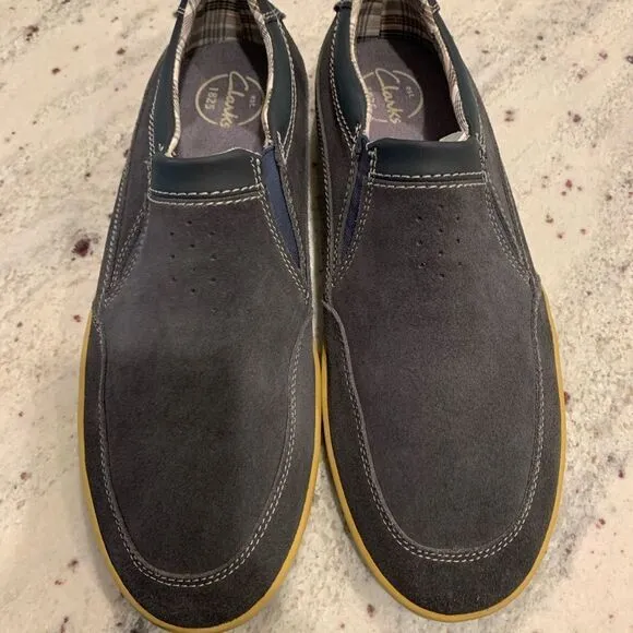 Clarks Mens Blue Suede Slip On Shoes sz 13 NWOT