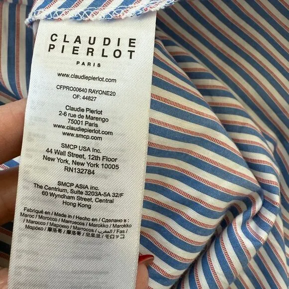 CLAUDIE PIERLOT Stripe Shirt Dress Cotton US 8 Long Sleeve NWT Parisian