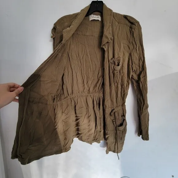 Cleobella Brown Pocket Front Long Sleeve Belted Light Cardigan Jacket Size Small