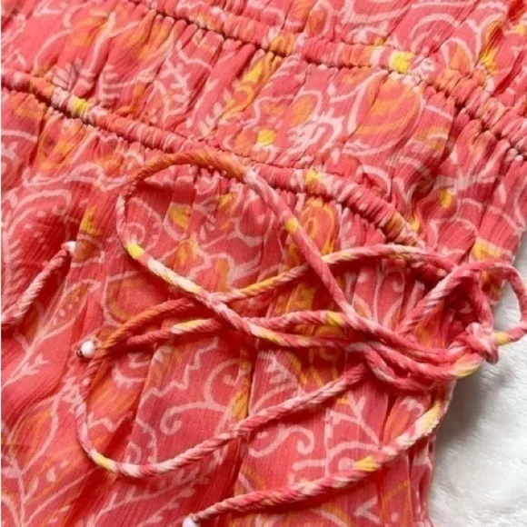 Cleobella Hannah Cutout Tiered Ruffle Maxi Dress in Coral Blossom Medium NWT