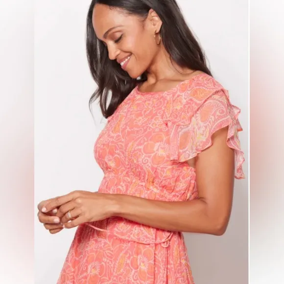 Cleobella Hannah Cutout Tiered Ruffle Maxi Dress in Coral Blossom Medium NWT