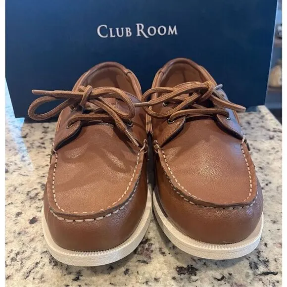 Clubroom Mens Brown Comfort Elliot Round Toe Lace-Up Boat Shoes