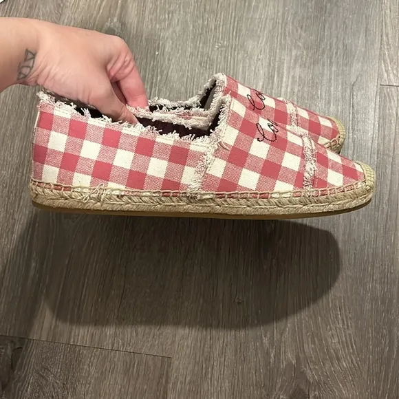 Coach Celina Espadrille Pink Gingham Slip On Shoes Like New Size 8.5B