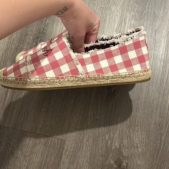 Coach Celina Espadrille Pink Gingham Slip On Shoes Like New Size 8.5B