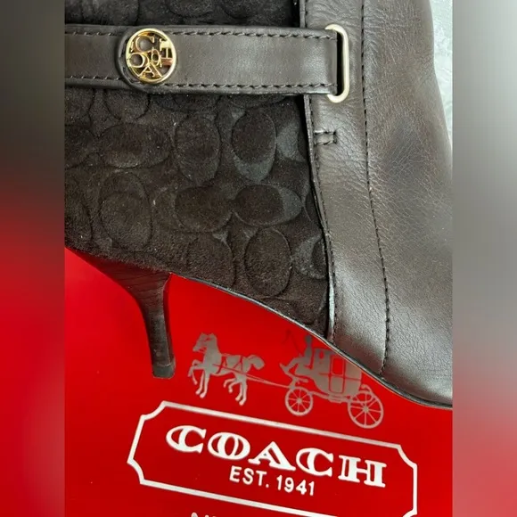COACH Fara Chestnut Suede/Matte Calf Boots, EUC