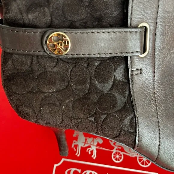 COACH Fara Chestnut Suede/Matte Calf Boots, EUC
