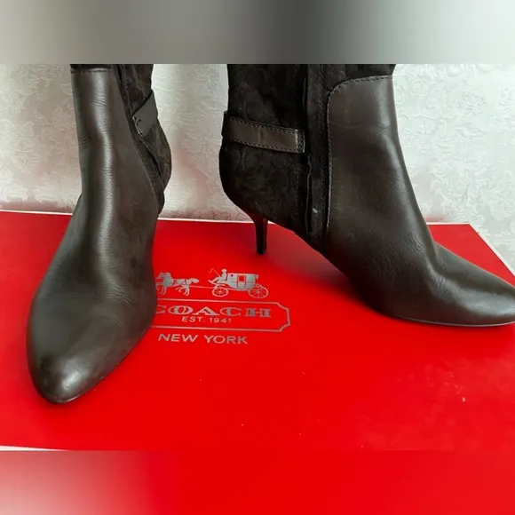 COACH Fara Chestnut Suede/Matte Calf Boots, EUC