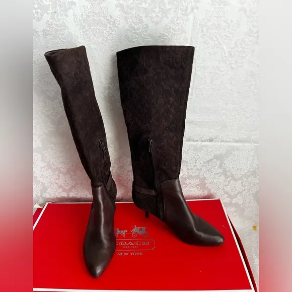 COACH Fara Chestnut Suede/Matte Calf Boots, EUC