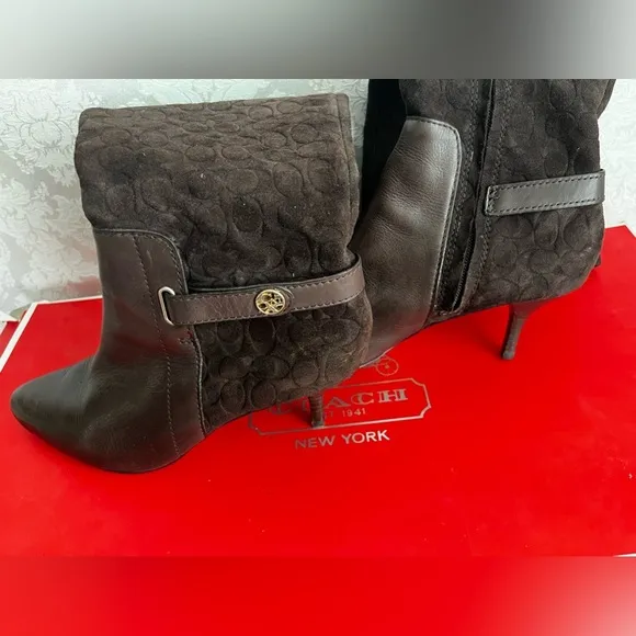 COACH Fara Chestnut Suede/Matte Calf Boots, EUC
