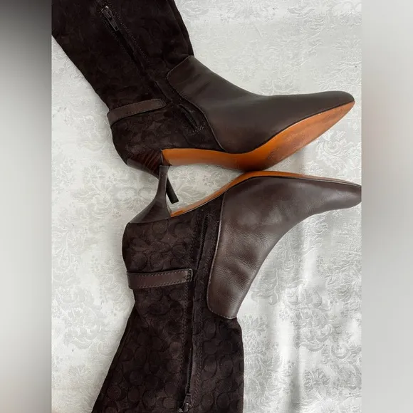COACH Fara Chestnut Suede/Matte Calf Boots, EUC