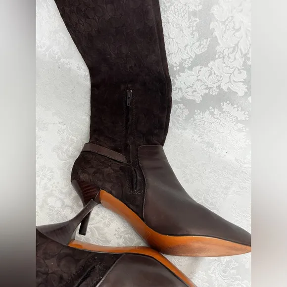 COACH Fara Chestnut Suede/Matte Calf Boots, EUC