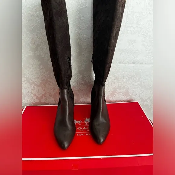 COACH Fara Chestnut Suede/Matte Calf Boots, EUC