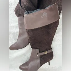 COACH Fara Chestnut Suede/Matte Calf Boots, EUC