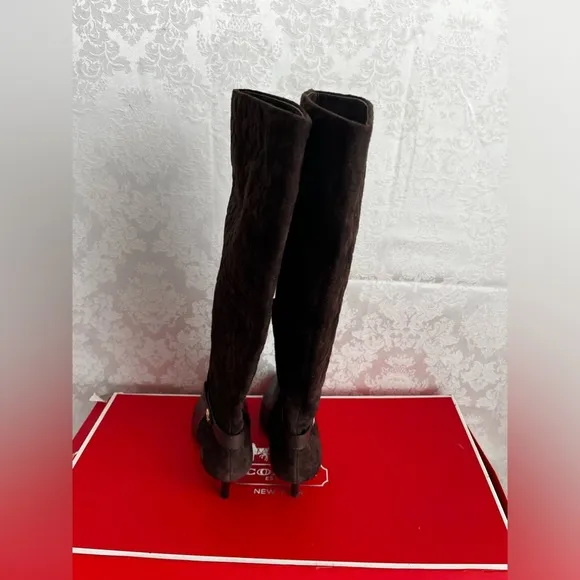 COACH Fara Chestnut Suede/Matte Calf Boots, EUC