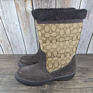 Coach Sherman Signature Brown Faux Fur Winter Boots Women's Sz 8.5 B (NWT)