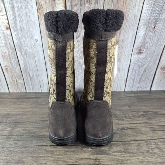 Coach Sherman Signature Brown Faux Fur Winter Boots Women's Sz 8.5 B (NWT)