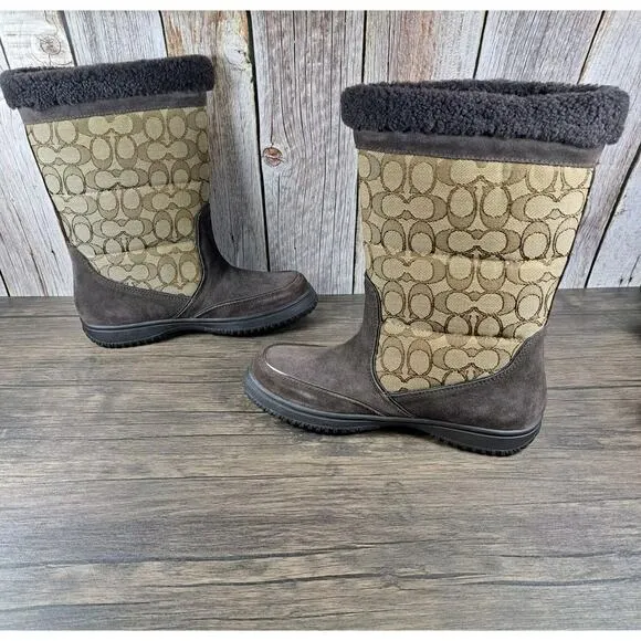 Coach Sherman Signature Brown Faux Fur Winter Boots Women's Sz 8.5 B (NWT)