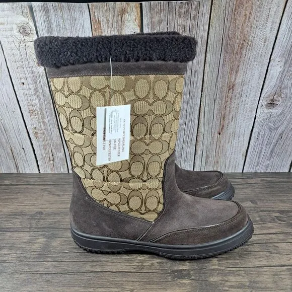 Coach Sherman Signature Brown Faux Fur Winter Boots Women's Sz 8.5 B (NWT)