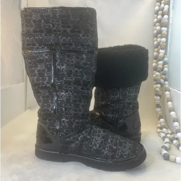 COACH Signature NIKOLE Black Fur lined Boots, Women’s Black 5B