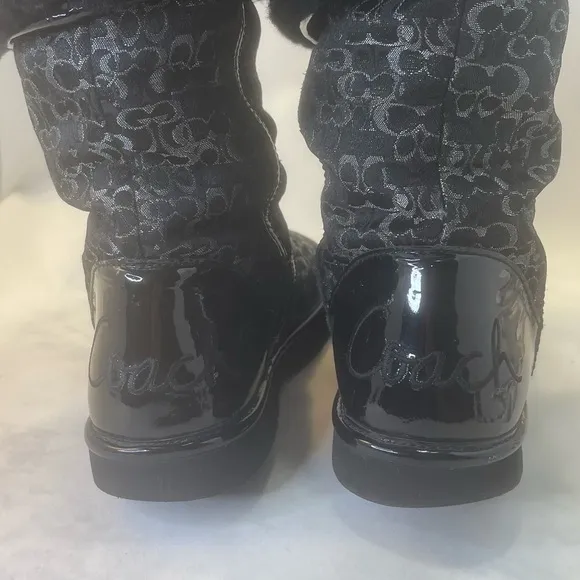 COACH Signature NIKOLE Black Fur lined Boots, Women’s Black 5B