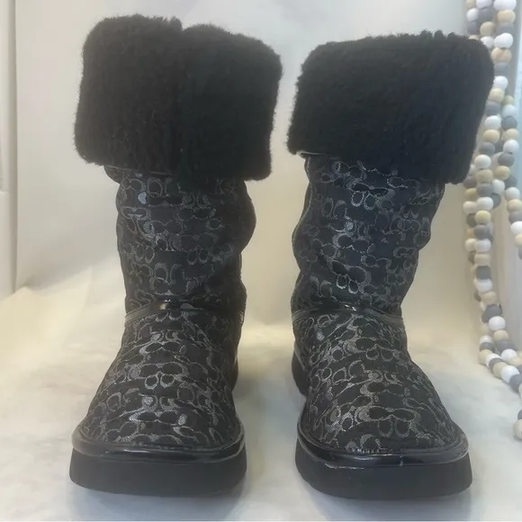 COACH Signature NIKOLE Black Fur lined Boots, Women’s Black 5B