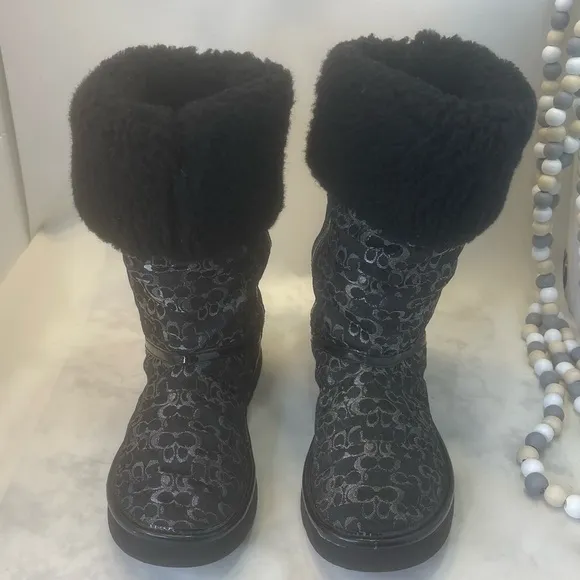 COACH Signature NIKOLE Black Fur lined Boots, Women’s Black 5B