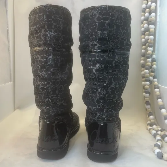 COACH Signature NIKOLE Black Fur lined Boots, Women’s Black 5B