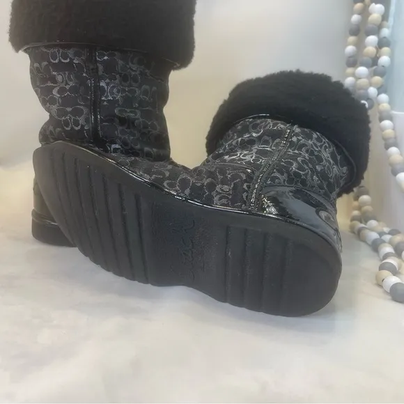 COACH Signature NIKOLE Black Fur lined Boots, Women’s Black 5B