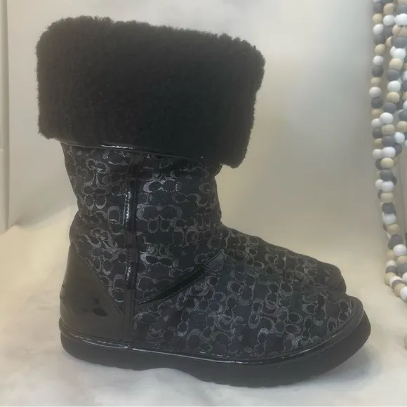 COACH Signature NIKOLE Black Fur lined Boots, Women’s Black 5B