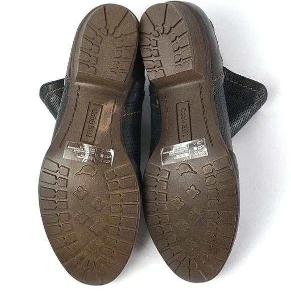 Cobb Hill Rockport Gratasha Black Perforated Leather Side Zip V Cut Ankl…
