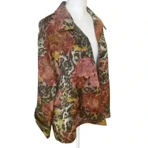 Coldwater Creek Animal Rose Shimmer Floral Print Reversible Jacket Size L Boho