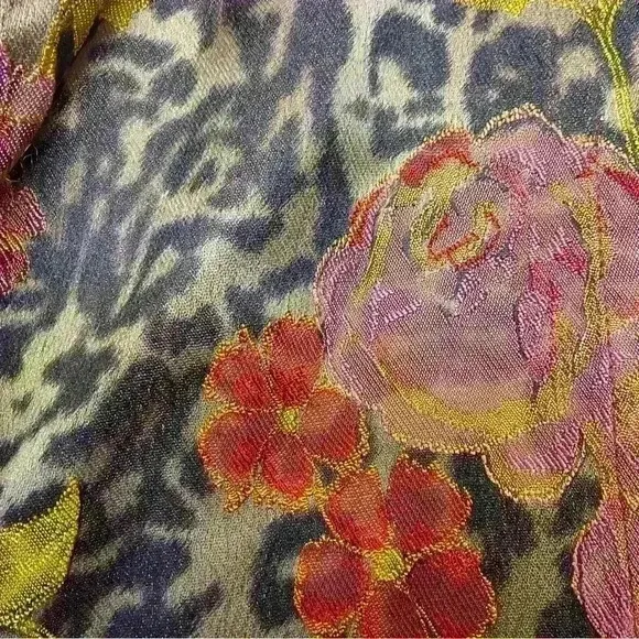 Coldwater Creek Animal Rose Shimmer Floral Print Reversible Jacket Size L Boho