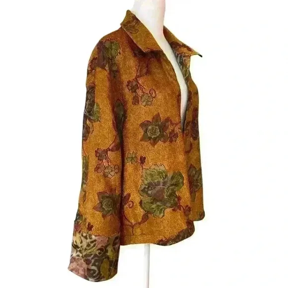 Coldwater Creek Animal Rose Shimmer Floral Print Reversible Jacket Size L Boho
