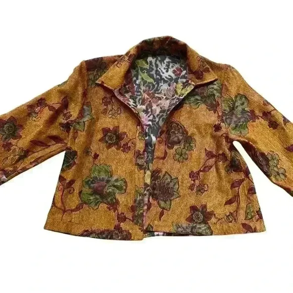 Coldwater Creek Animal Rose Shimmer Floral Print Reversible Jacket Size L Boho