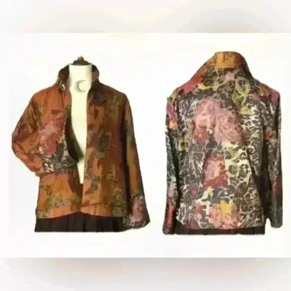 Coldwater Creek Animal Rose Shimmer Floral Print Reversible Jacket Size L Boho