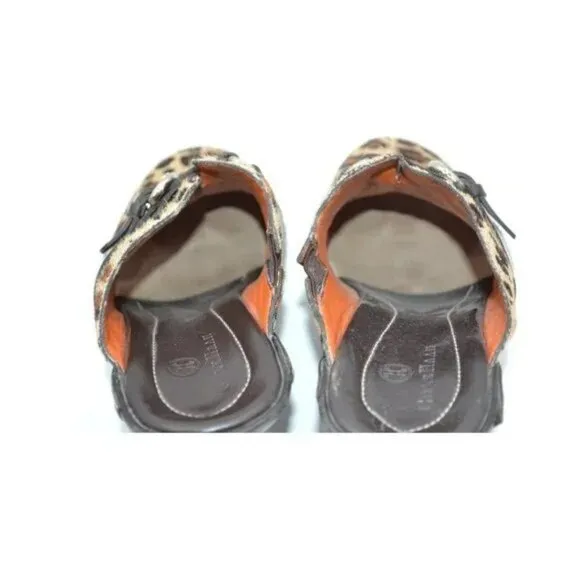 Cole Haan Brown Leather Cheetah Leopard Fur Furry Buckle Mules Slides Heels 7