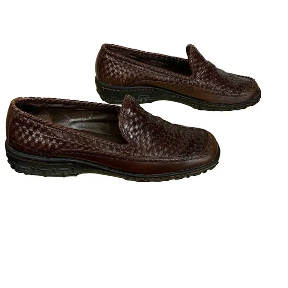 Cole Haan Brown Woven Leather Slip On Driving Loafers Size 7.5