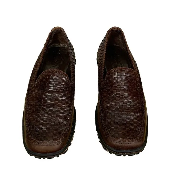 Cole Haan Brown Woven Leather Slip On Driving Loafers Size 7.5