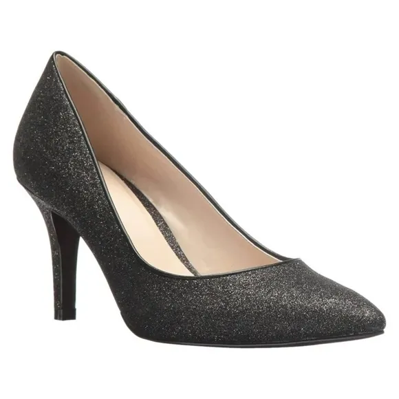 Cole Haan Juliana Pump 75 Black Glitter Leather Evening Dress Shoes Heels 7 B