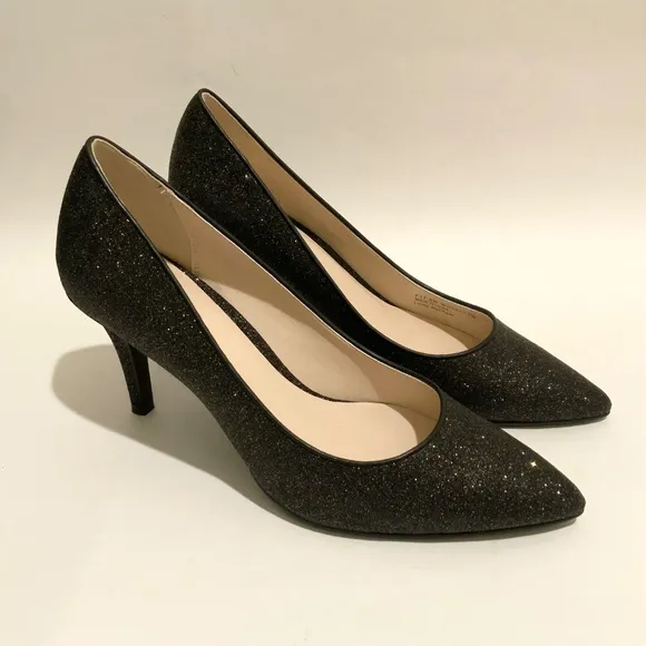 Cole Haan Juliana Pump 75 Black Glitter Leather Evening Dress Shoes Heels 7 B
