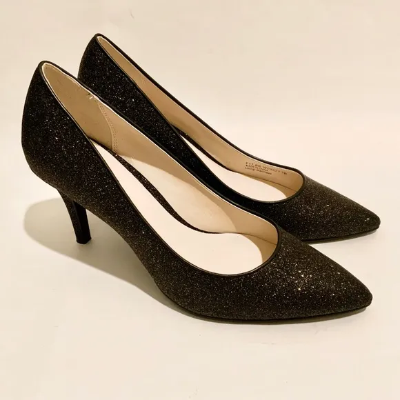 Cole Haan Juliana Pump 75 Black Glitter Leather Evening Dress Shoes Heels 7 B