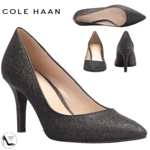 Cole Haan Juliana Pump 75 Black Glitter Leather Evening Dress Shoes Heels 7 B