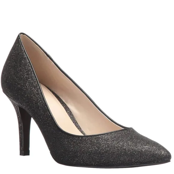 Cole Haan Juliana Pump 75 Black Glitter Leather Evening Dress Shoes Heels 7 B