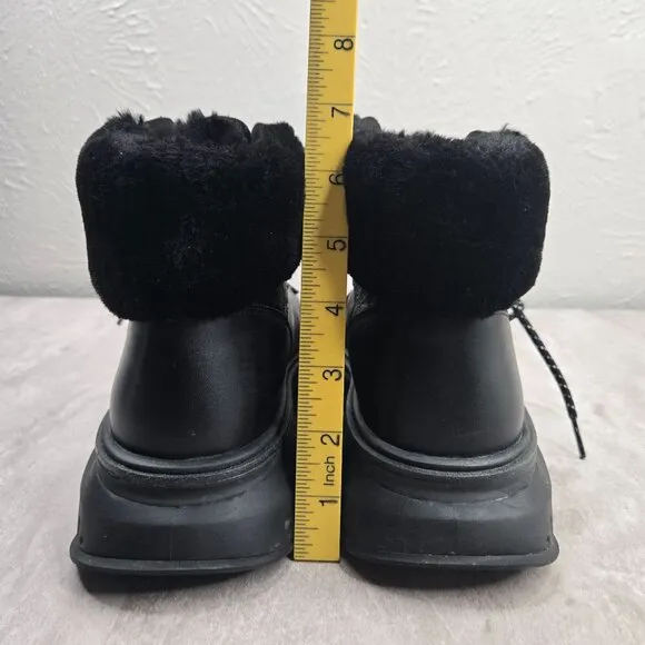 Cole Haan Waterproof Hiking Combat Boot Sz 9 Black Fur Lined Outdoor Hiker Shoes